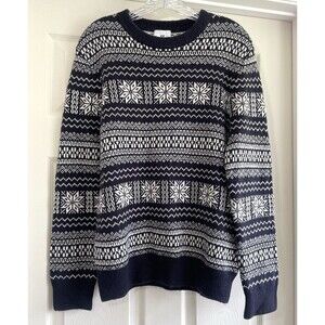 NWT H&M Mens Poly Wool Blend Fair Isle Nordic Blue Sweater XS Scandinavian